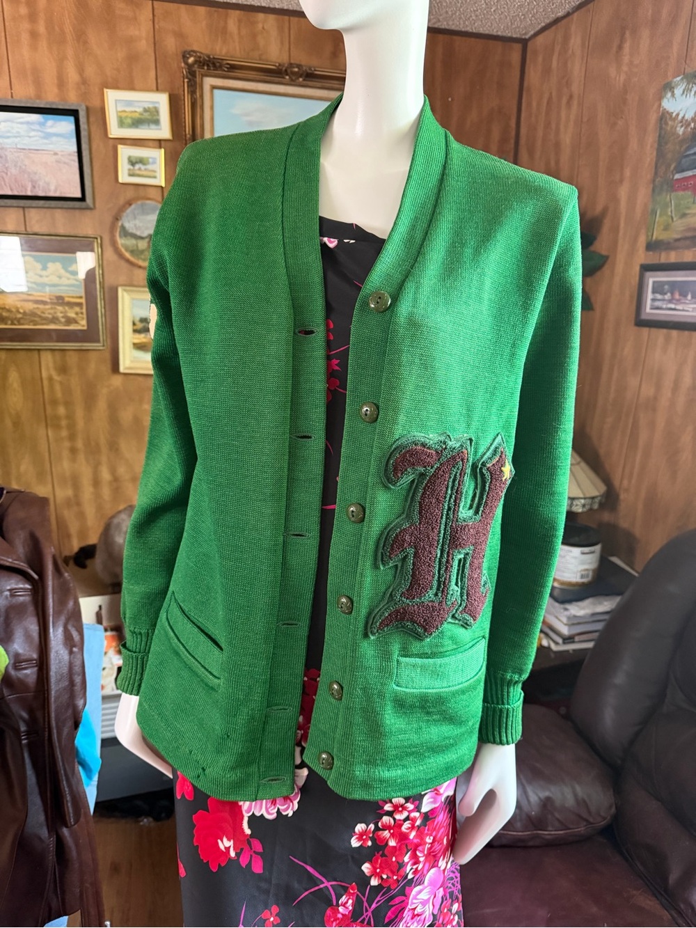 Vintage Wool Letterman-Style Sweater - Picture 4 of 10